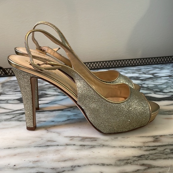 kate spade Shoes Kate Spade Gold Glitter Sling Back Heels Poshmark